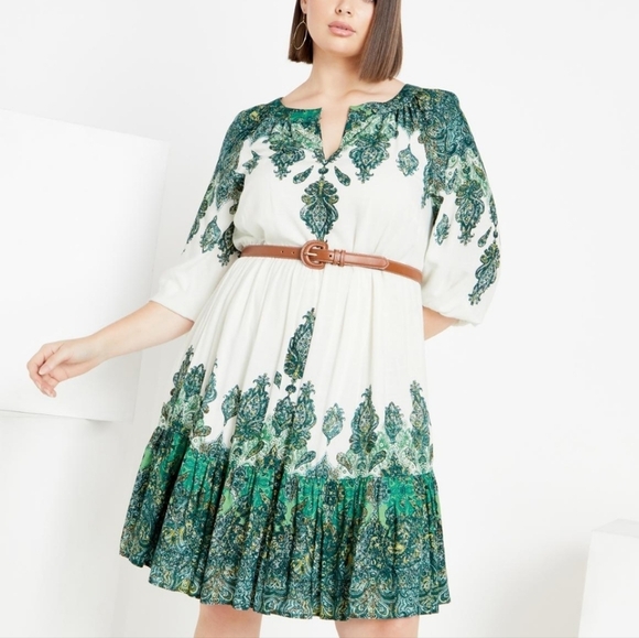 Lady Lux Dress Bohemian Green Design Tiered Midi Dress by Arna York Collection - Picture 3 of 10